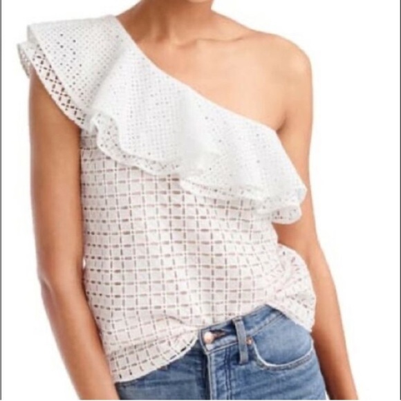 J. Crew Tops - J. Crew One Shoulder Ruffle‎ Eyelet Top